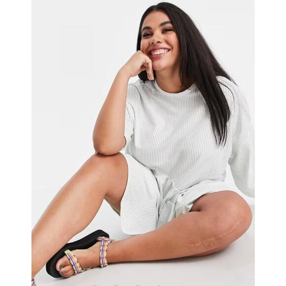 Asos curve 12P 12 PETITE EUC green striped casual comfort tunic top 1/2 sleeve - Picture 5 of 11